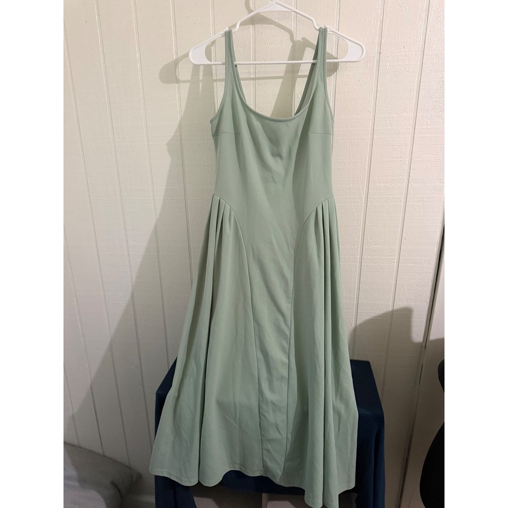 Cider Sage Green Sleeveless Pleated Midi Dress Scoop Neck XS